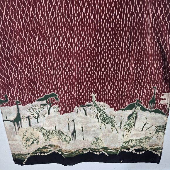 Vintage 90s Top Secret Dress 1XL Burgundy Safari Border Print Midi Maxi - Picture 5 of 14